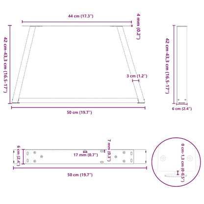 Spisebordben V-formet 2 stk svart 50x(42-43,3) cm stål