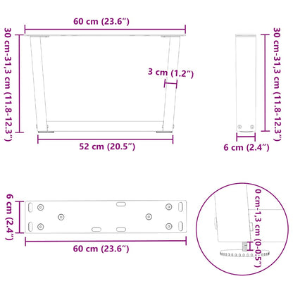 Spisebordben V-formet 2 stk svart 60x(30-31,3) cm stål