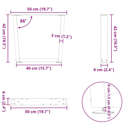 Spisebordben V-formet 2 stk svart 50x(42-43,3) cm stål