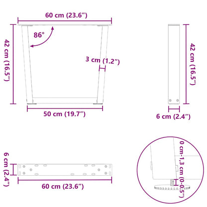 Spisebordben V-formet 2 stk svart 60x(42-43,3) cm stål