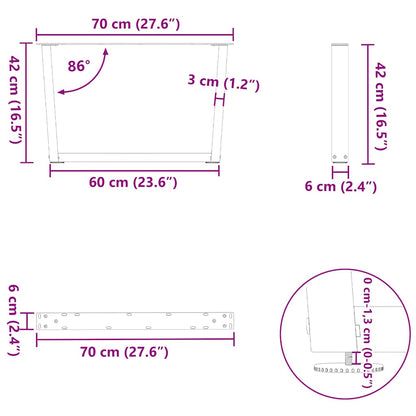 Spisebordben V-formet 2 stk svart 70x(42-43,3) cm stål