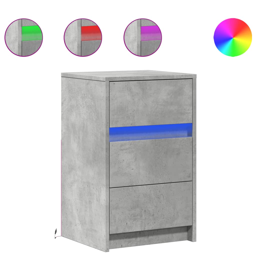 Nattbord Sengbord Betonggrå med LED