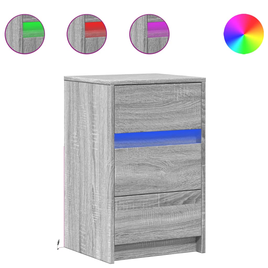 Nattbord Sengbord Sonoma Grå med LED