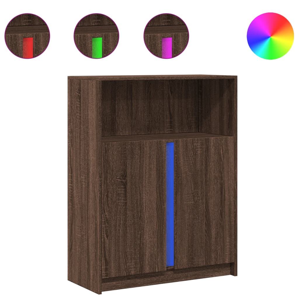 Skjenk Brun Eik med LED 77x34x100 cm