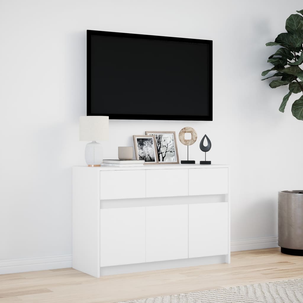 TV-benk med LED hvit 91x34x61 cm konstruert tre