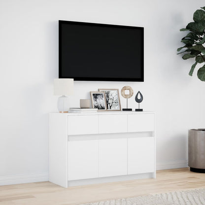 TV-benk med LED hvit 91x34x61 cm konstruert tre