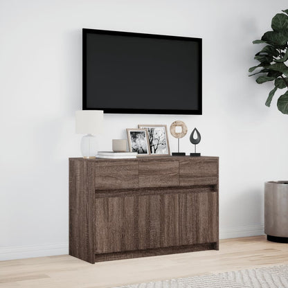 TV-benk med LED brun eik 91x34x61 cm konstruert tre