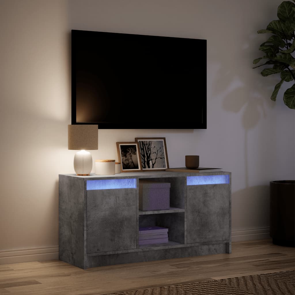 TV-benk med LED betonggrå 100x34x50 cm konstruert tre