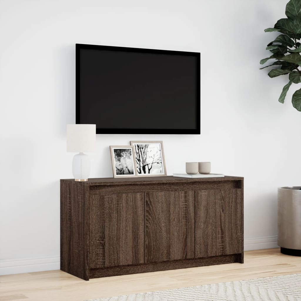 TV-benk med LED brun eik 100x34x50 cm konstruert tre