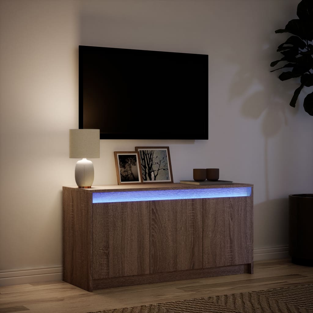 TV-benk med LED brun eik 100x34x50 cm konstruert tre