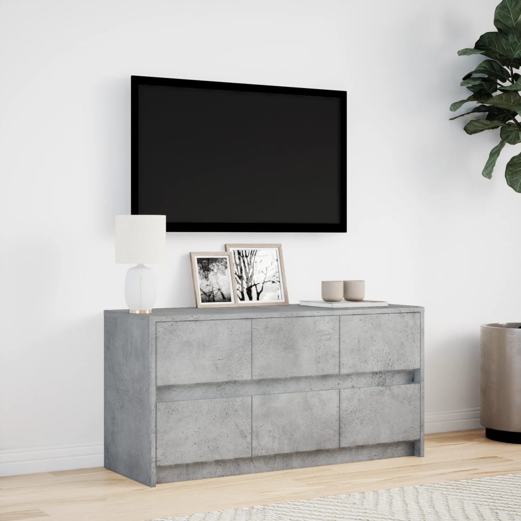 TV-benk med LED betonggrå 100x34x50 cm konstruert tre