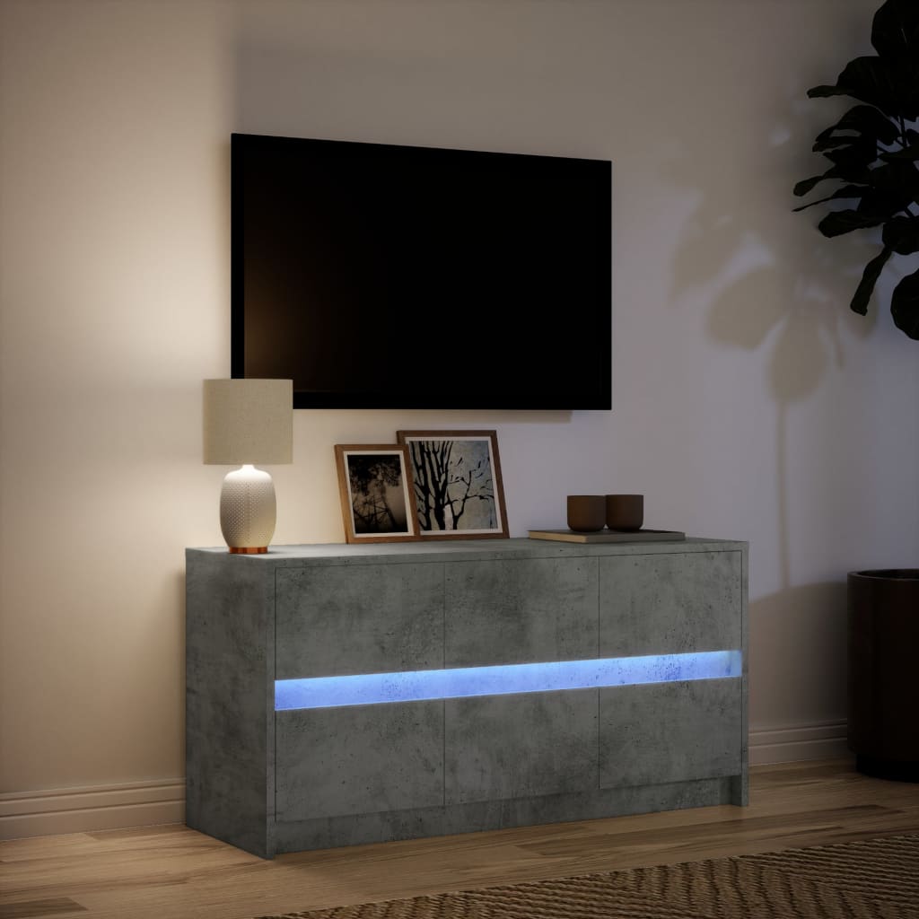 TV-benk med LED betonggrå 100x34x50 cm konstruert tre