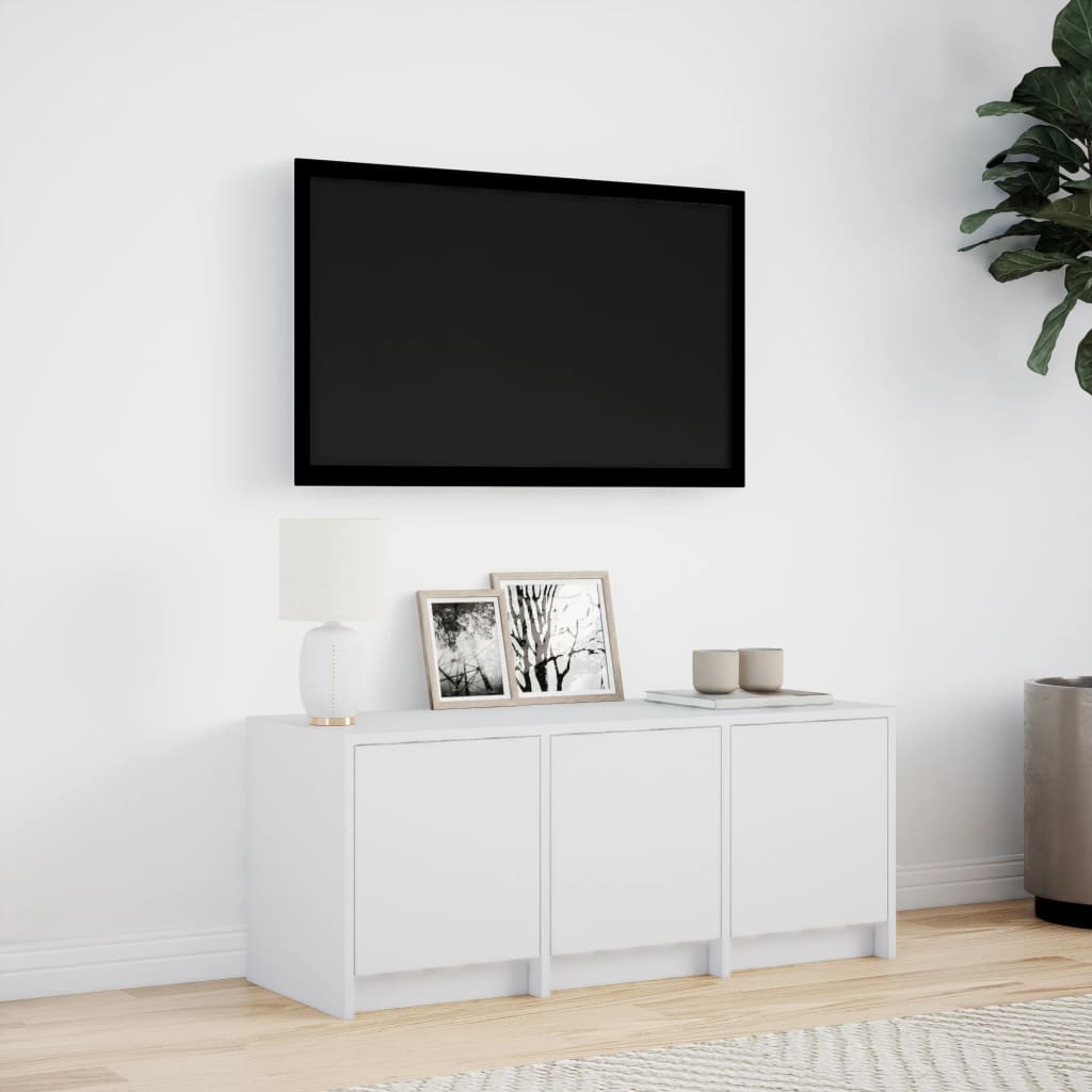 TV-benk med LED hvit 97x34x40 cm konstruert tre