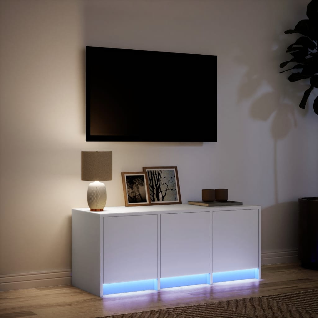 TV-benk med LED hvit 97x34x40 cm konstruert tre