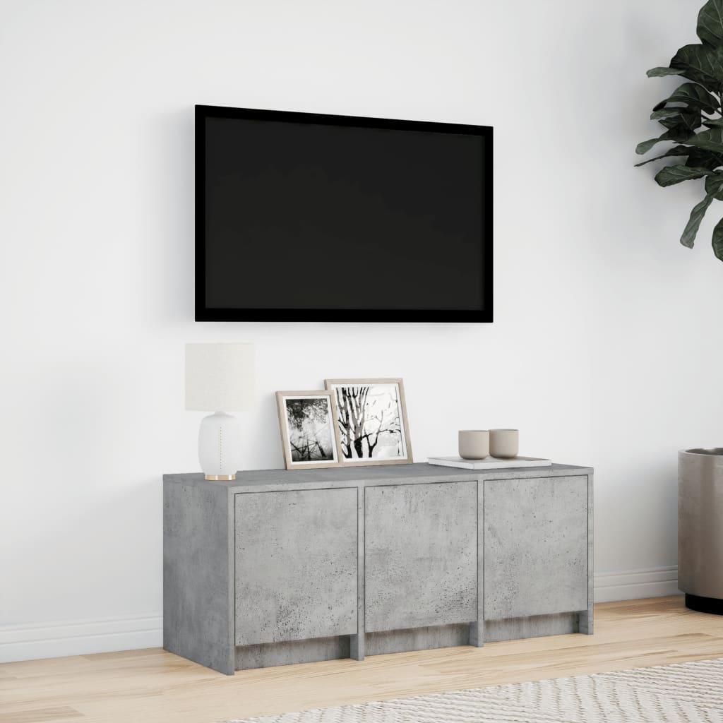 TV-benk med LED betonggrå 97x34x40 cm konstruert tre