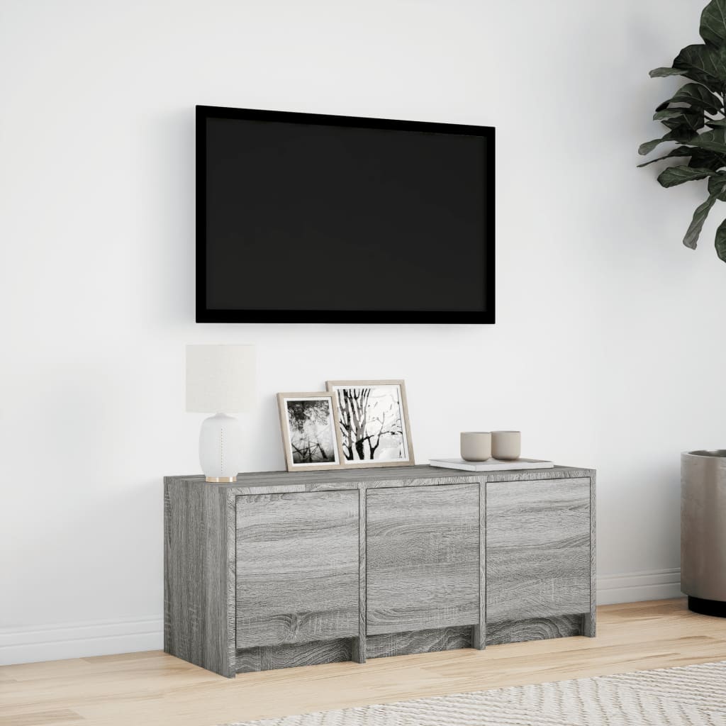 TV-benk med LED grå sonoma 97x34x40 cm konstruert tre