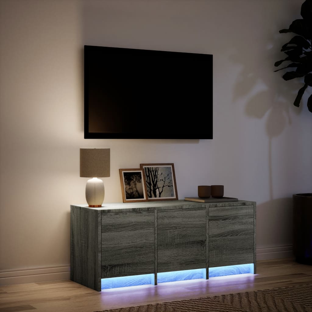 TV-benk med LED grå sonoma 97x34x40 cm konstruert tre