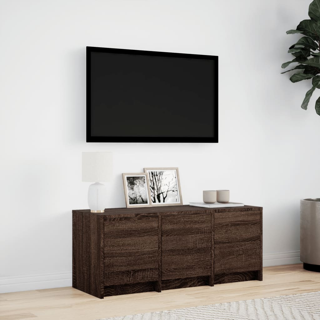 TV-benk med LED brun eik 97x34x40 cm konstruert tre