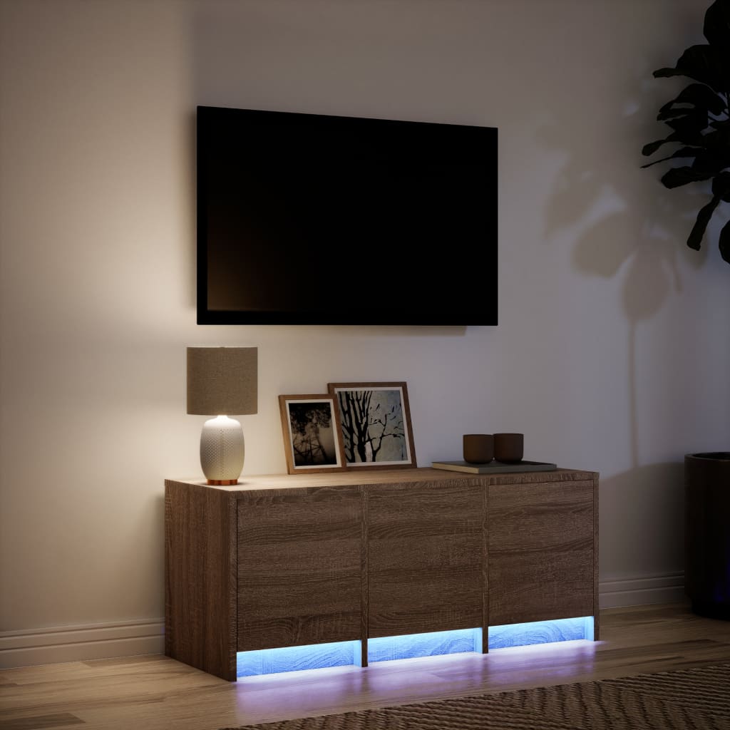 TV-benk med LED brun eik 97x34x40 cm konstruert tre