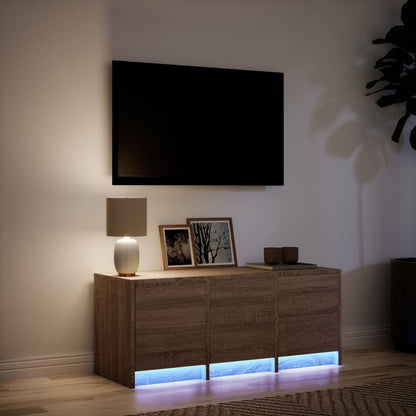 TV-benk med LED brun eik 97x34x40 cm konstruert tre