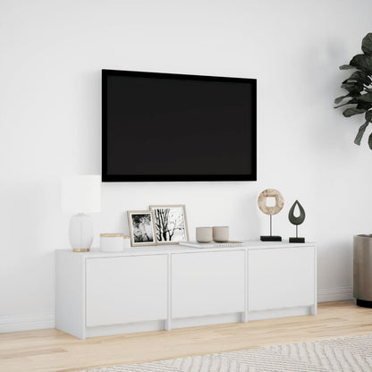 TV-benk med LED hvit 140x34x40 cm konstruert tre