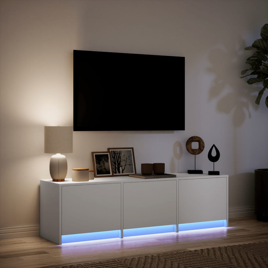 TV-benk med LED hvit 140x34x40 cm konstruert tre