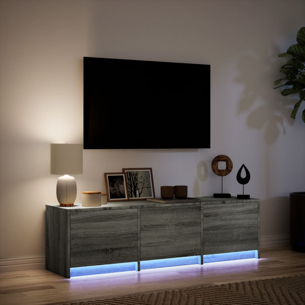 TV-benk med LED grå sonoma 140x34x40 cm konstruert tre