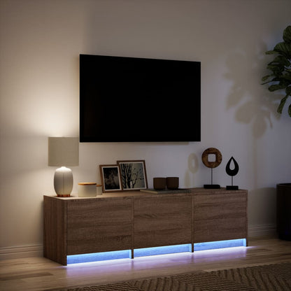 TV-benk med LED brun eik 140x34x40 cm konstruert tre