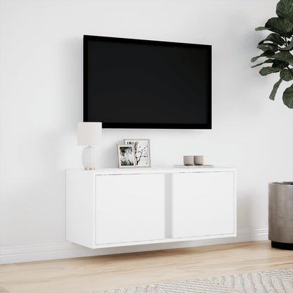 TV-benk Vegghengt med LED hvit 80x31x35 cm