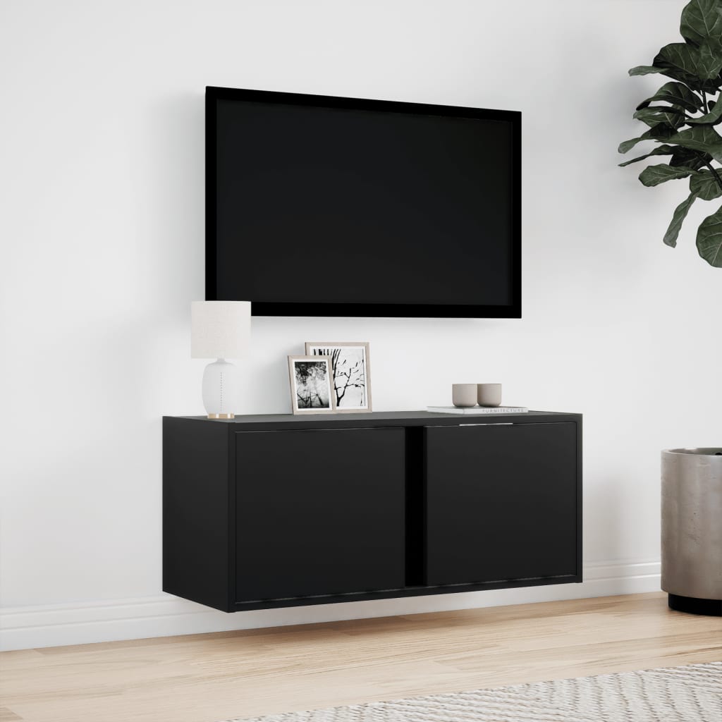 TV-benk Vegghengt med LED svart 80x31x35 cm