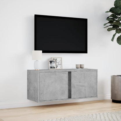 TV-benk Vegghengt med LED-lys betonggrå 80x31x35 cm