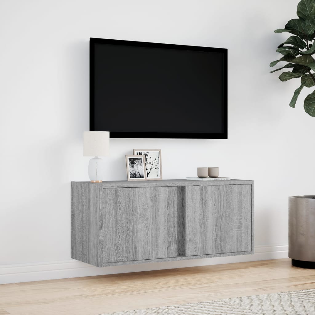 TV-benk Vegghengt med LED grå sonoma 80x31x35 cm