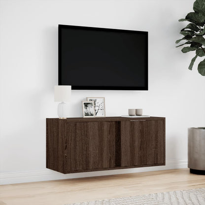 TV-benk Vegghengt med LED brun eik 80x31x35 cm