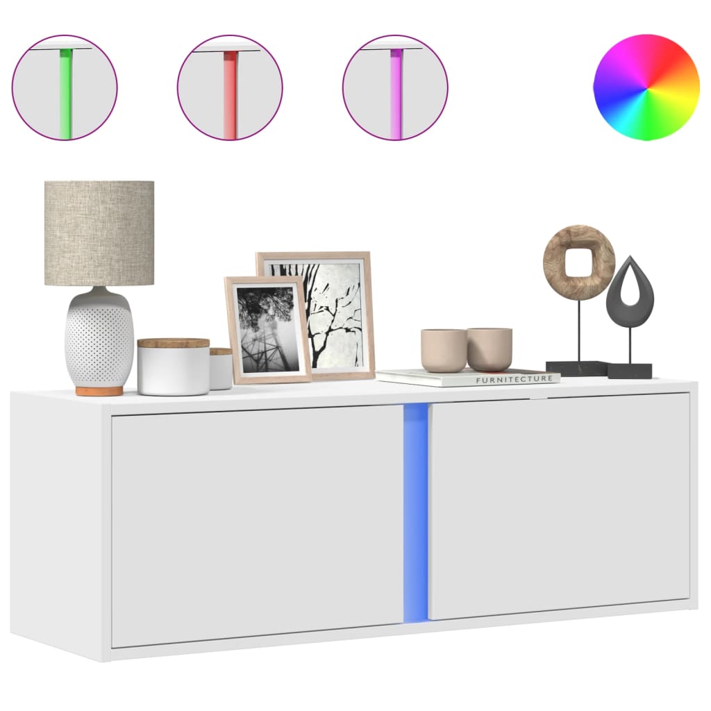 TV-Møbel Hvit Tv-benk med LED 100x31x35 cm