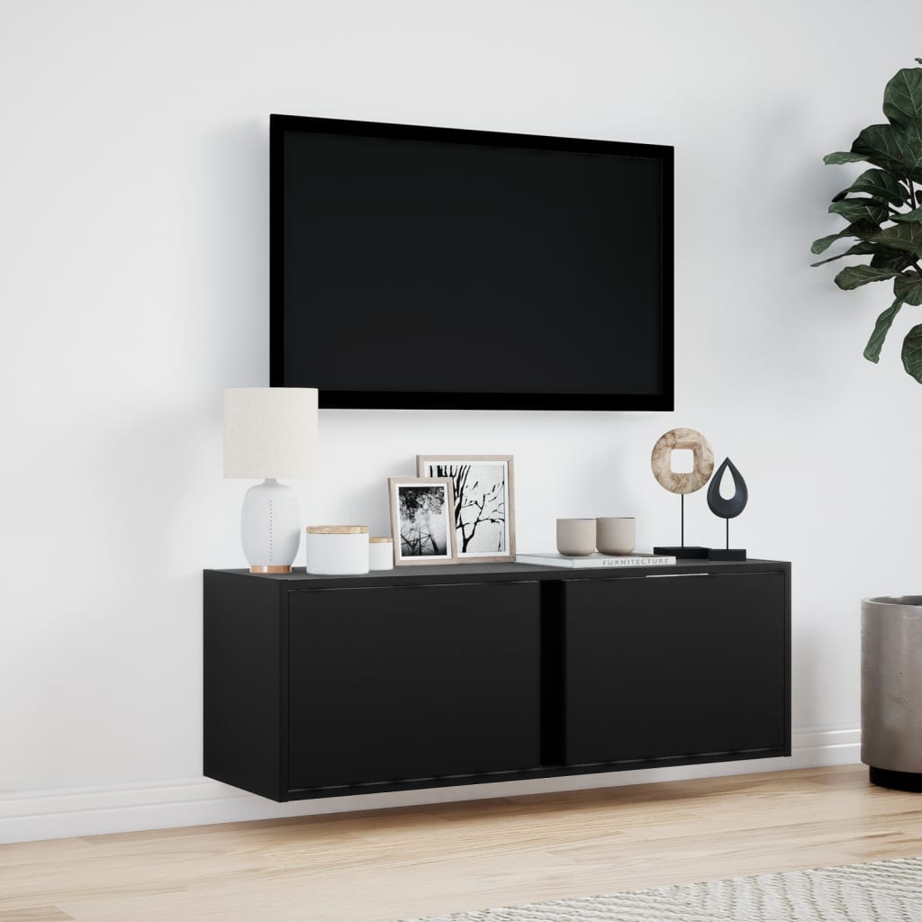 TV-benk Vegghengt med LED svart 100x31x35 cm