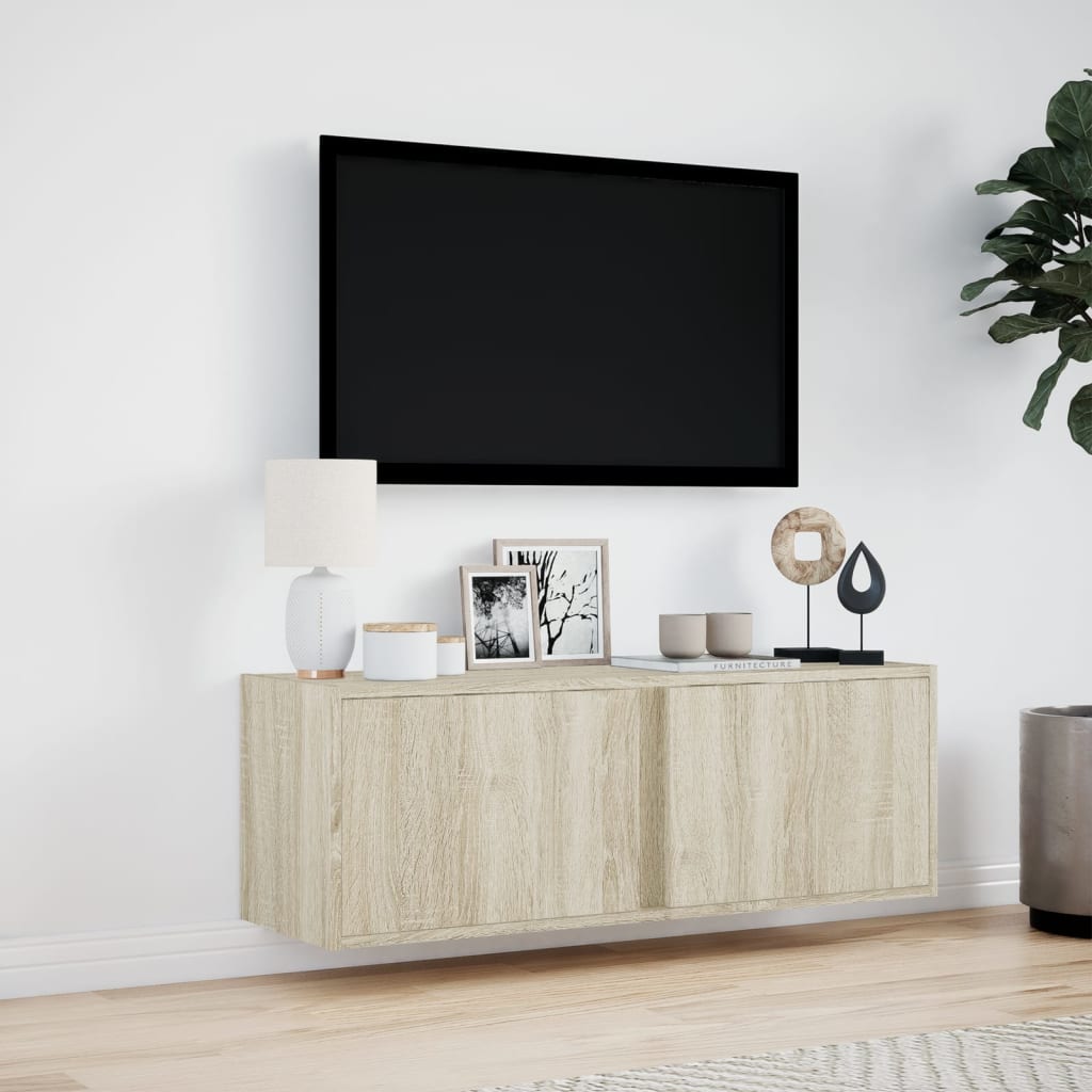 TV-benk Vegghengt med LED sonoma eik 100x31x35 cm