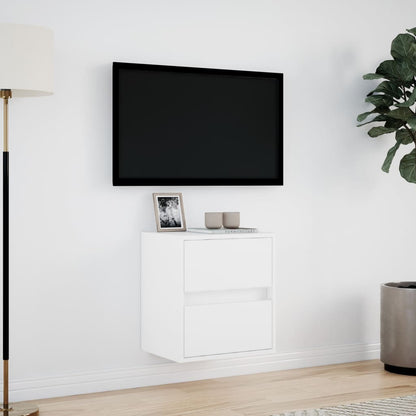 TV-benk Vegghengt med LED hvit 41x31x45 cm