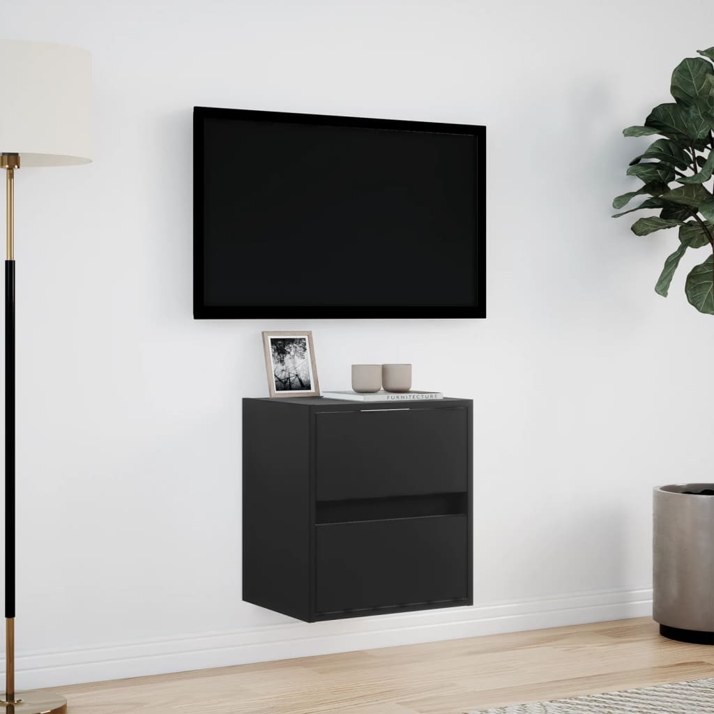 TV-benk Vegghengt med LED svart 41x31x45 cm