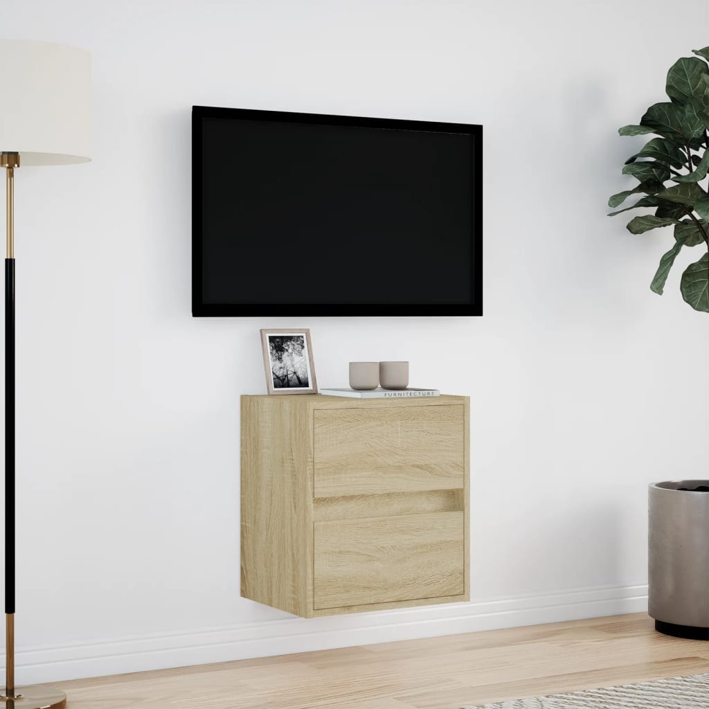 TV-benk Vegghengt med LED sonoma eik 41x31x45 cm