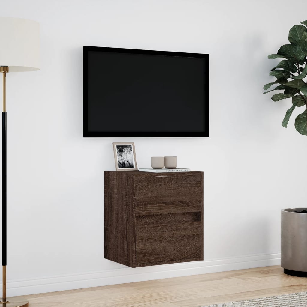 TV-benk Vegghengt med LED brun eik 41x31x45 cm