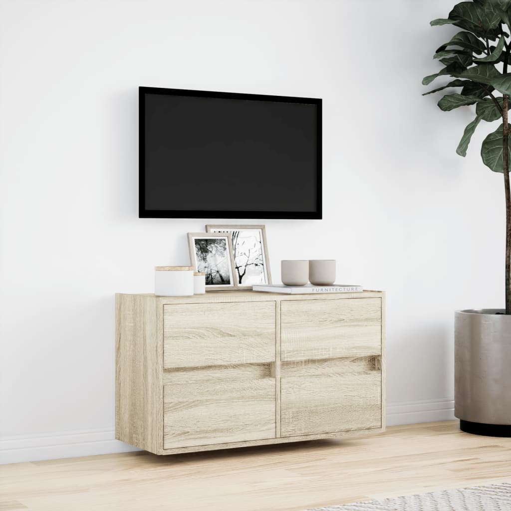 TV-benk Vegghengt med LED sonoma eik 80x31x45 cm