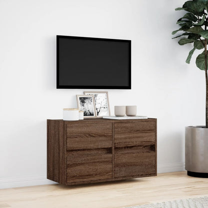 TV-benk Vegghengt med LED brun eik 80x31x45 cm