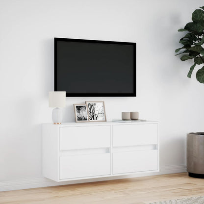 TV-benk Vegghengt med LED hvit 100x31x45 cm