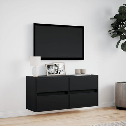 TV-benk Vegghengt med LED svart 100x31x45 cm