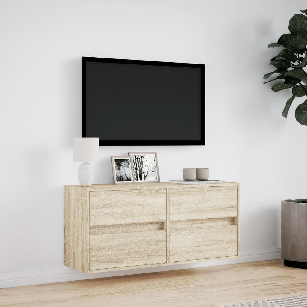 TV-benk Vegghengt med LED sonoma eik 100x31x45 cm