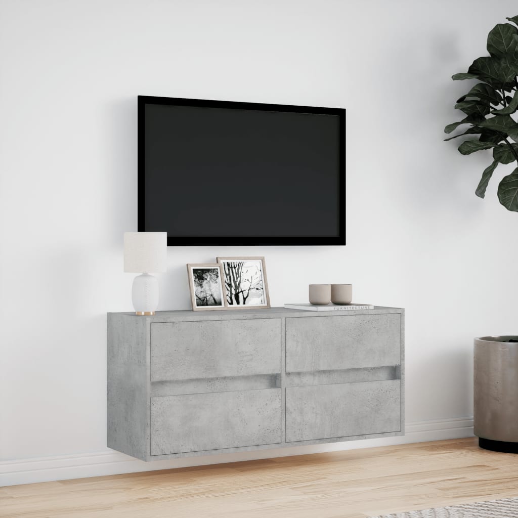 TV-benk Vegghengt med LED-lys betonggrå 100x31x45 cm