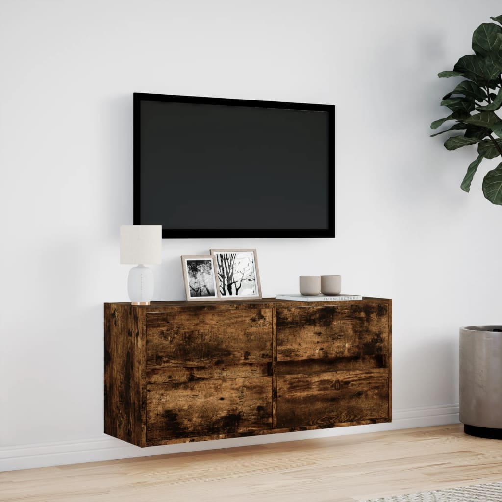 TV-benk Vegghengt med LED røkt eik 100x31x45 cm