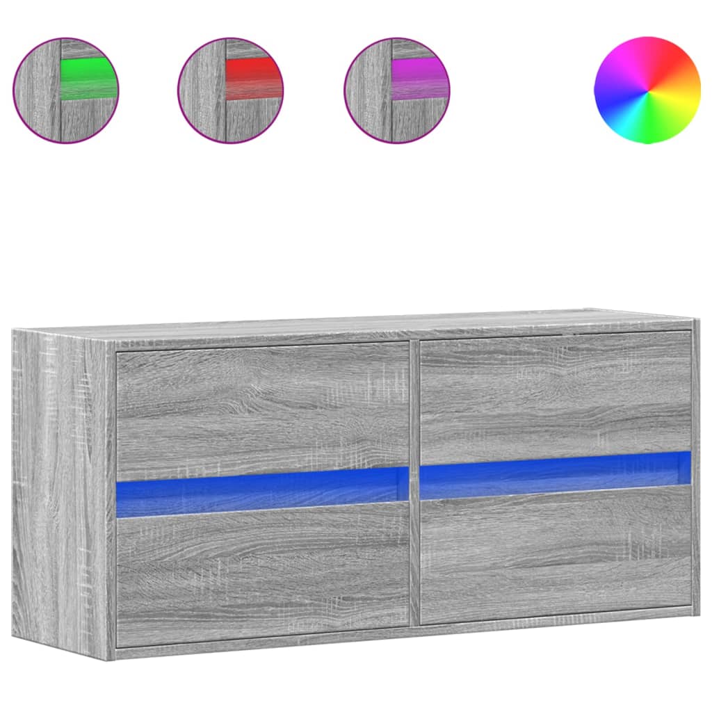 TV-benk Vegghengt med LED grå sonoma 100x31x45 cm