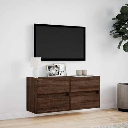 TV-benk Vegghengt med LED brun eik 100x31x45 cm