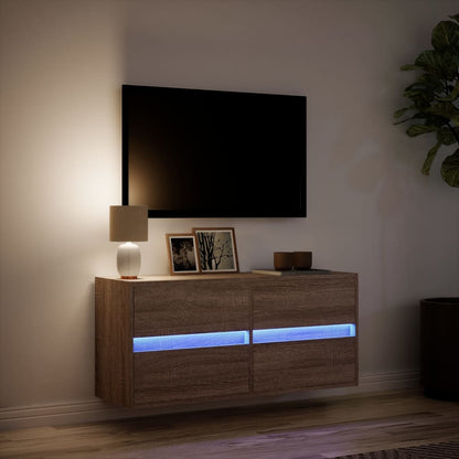 TV-benk Vegghengt med LED brun eik 100x31x45 cm